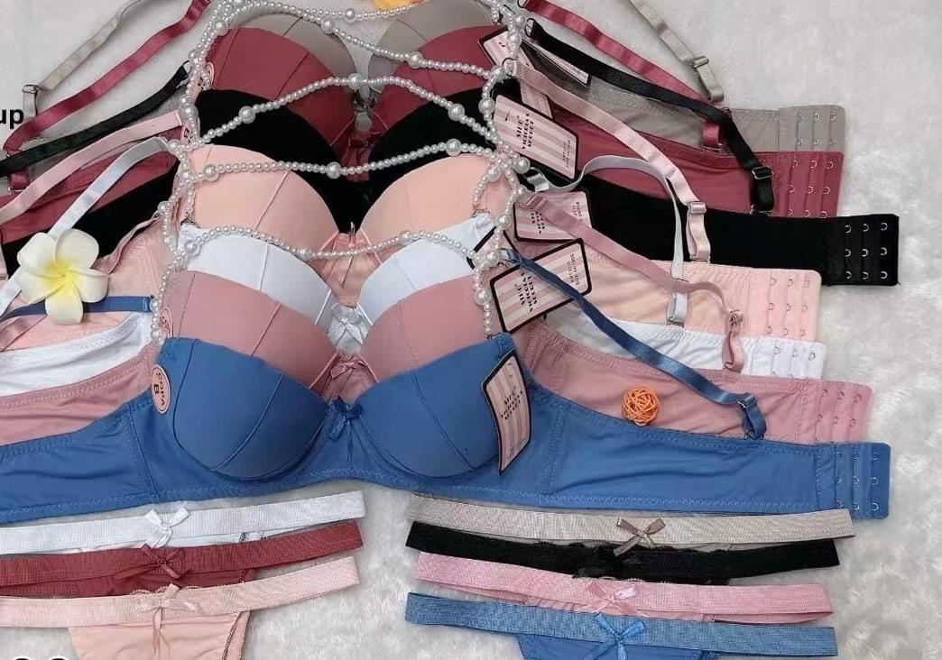 BLS Luxe Rosewood Bra & Thong Set - Beaded Straps & Padded Cups